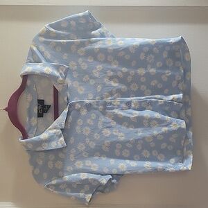 Just Polly Womens Daisy Pattern Crop Blue Short Sleeve Top, Size XL